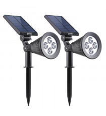 LUMISKY Pack de 2 Spots solaires extérieur étanches - 4 LEDs - 200 Lm - Tete pivotante a 90°C