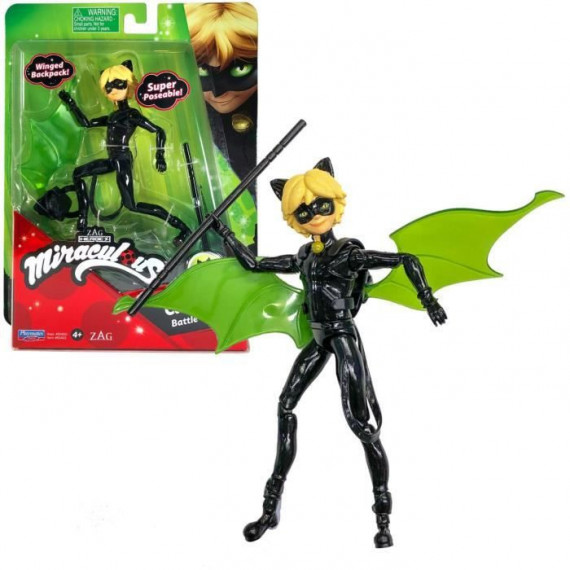 BANDAI Miraculous Ladybug - Mini-poupée 12 cm : Chat Noir et son équipement