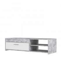 PILVI Meuble TV contemporain - Blanc et béton gris clair - L 120 x P 42,1 x H 31,8 cm