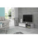 PILVI Meuble TV contemporain - Blanc et béton gris clair - L 120 x P 42,1 x H 31,8 cm