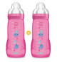MAM Biberon Easy Active 2eme âge Coloré - 330ml - a partir de 6 mois - Tétine Débit X - Lot de 2 - Fille