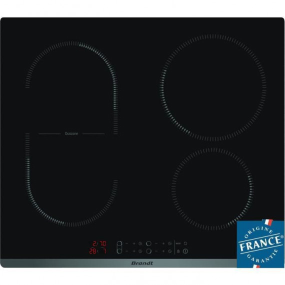 BRANDT BPI6427B - Table de cuisson induction - 4 zones - 3600 W - L 58 x P51 cm -  Revetement verre - Noir