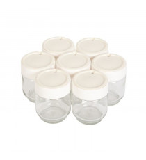 MOULINEX A14A03  -  7 pots verre couvercle blanc avec dateur pour yaourtieres Yogurta & Yogurteo