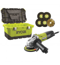 RYOBI Meuleuse d'angle - 125 mm - 800 W - Avec toolbox et 6 disques
