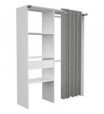 EKIPA Aménagement de placard avec rideau - Décor blanc - 1 colonne avec 1 tiroir + 2 penderies - L 143,5 X P 48 X H 181,9 cm …