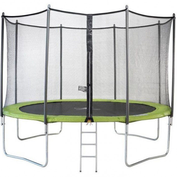 KANGUI Trampoline TWIN Ø 360cm - Vert - avec filet, échelle, couverture de protection