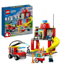 LEGO City 60375 La Caserne et le Camion des Pompiers, Jouet Véhicule d'Urgence, Jeu Éducatif, 4 Ans