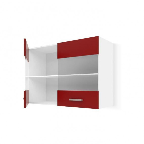 ULTRA Meuble haut de cuisine vitré 80 cm - Rouge mat