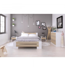 MAO Chambre adulte complete - Contemporain - Blanc mat et décor chene sonoma - l 140 x L 190 cm