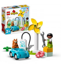 LEGO DUPLO Ma Ville 10985 L'Éolienne et la Voiture Électrique, Jouet Voiture pour Enfants Des 2 Ans