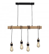 Suspension DETROIT en bois - Style industriel - Noir - Salon - 4 ampoules incluses
