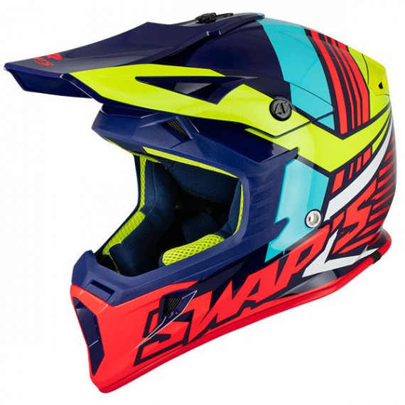 Casque Cross BLUR S818 - Bleu / Jaune flu / Rouge Brillant - Taille L