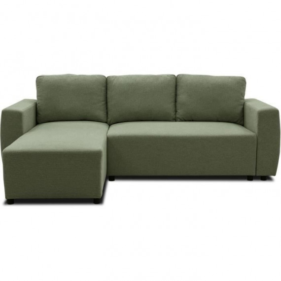 Canapé d'angle convertible réversible 3 a 4 places - PHARELL - Tissu olive - Coffre de rangement - L 224 x P 155 x H 71/85 cm