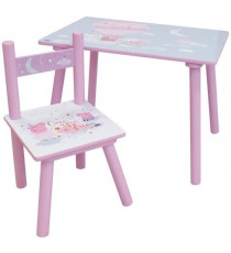 Fun house peppa pig dream table h.41,5 x l.60 x p. 40 cm avec une chaise h.49.5 x l.31 x p.31,5 cm pour enfant