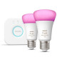 Philips Hue White and Color Ambiance, Kit de démarrage 2 ampoules E27, 75W, Bluetooth, fonctionne avec Alexa, Google et Homekit