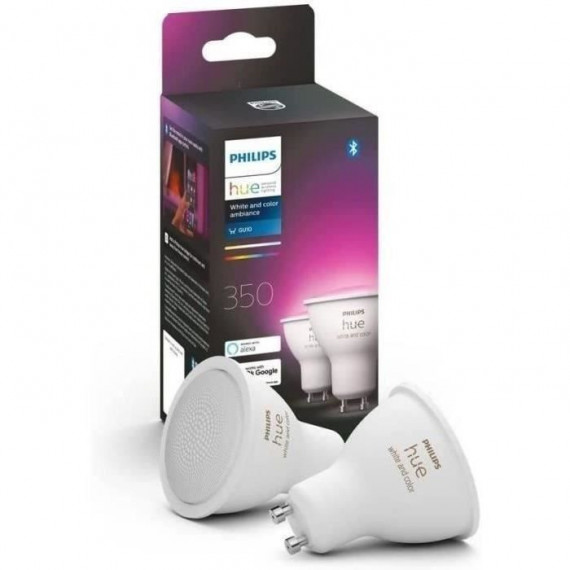 Philips Hue Ampoules LED Connectées White & Color Ambiance GU10, Bluetooth, pack de 2, fonctionne avec Alexa, Google et Homekit