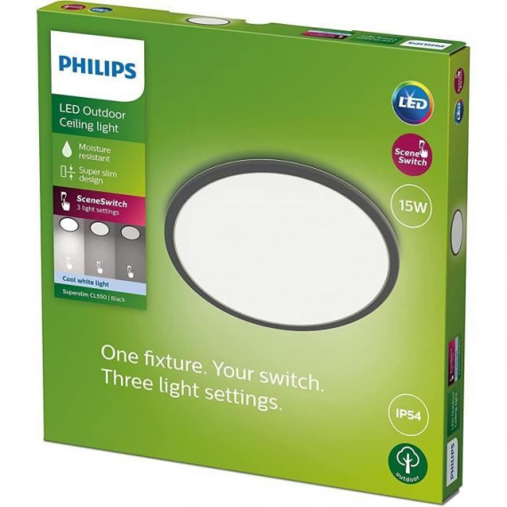 Plafonnier LED Philips SuperSlim - 15W - 4000K - IP54 - Noir