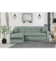 Canapé d'angle convertible et réversible 3 places ROMAN - Tissu vert d'eau - Coffre de rangement - L235 x H81 x P 85/153 cm