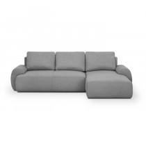 Canapé d'angle droit convertible MILO 4 places - Tissu gris - Coffre de rangement - Densité 220gr/m² - L 264 x H 84 x P 99/14…
