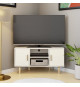 Meuble TV d'angle LILA - 2 portes - Décor mélaminé Blanc - Pieds en bois massif - L90 x P35 x H55 cm