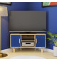 Meuble TV d'angle LILA - 2 portes - Décor mélaminé Bleu - Pieds en bois massif - L90 x P35 x H55 cm