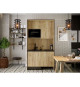Kitchenette CLEVER 4 portes - Mélaminé chene et noir - Gain de place - L 124 x P 60 x H 230 cm