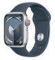 Apple Watch Series 9 GPS - 41mm - Boîtier Silver Aluminium - Bracelet Storm Blue Sport Band - S/M