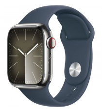 Apple Watch Series 9 GPS + Cellular - 41mm - Boîtier Acier Argent - Bracelet Storm Blue Sport Band - S/M