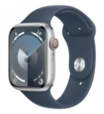 Apple Watch Series 9 GPS - 45mm - Boîtier Silver Aluminium - Bracelet Storm Blue Sport Band - S/M