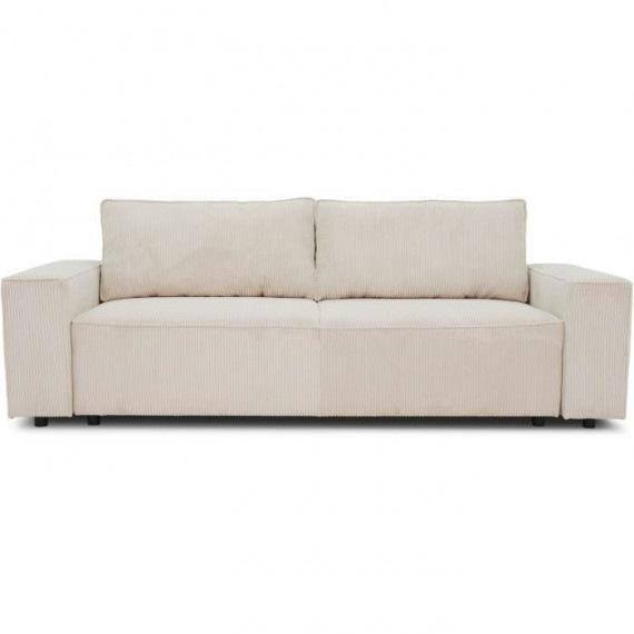 Canapé droit convertible 3 places JOSH - velours côtelé beige - Coffre de rangement - L239xP86xH85cm
