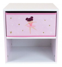 Chevet avec tiroir / Table de nuit pour enfant Danseuse Ballerine - FUN HOUSE - H.36 X L. 33 X P. 30 cm