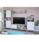 Ensemble meuble TV modulable Zoe : Meuble TV + 2 Vitrines - Ouverture PUSH - Mélamine - Décor Blanc et ciment - L260 x P33 x …