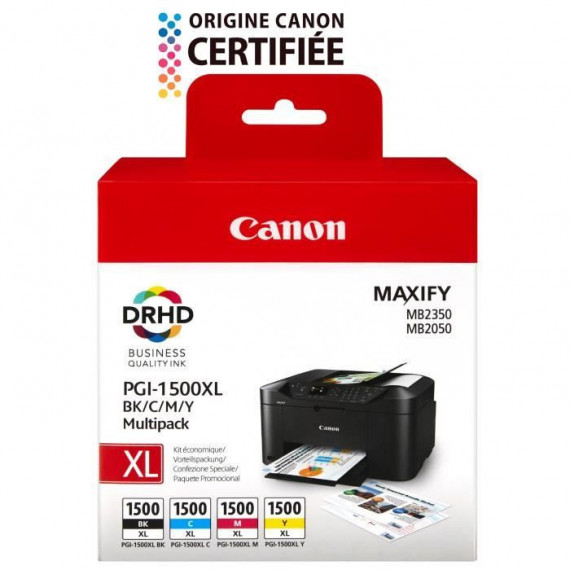 CANON Pack de 4 cartouches d'encre PGI-1500 XL grande capacité Noir/Cyan/Magenta/Jaune (PGI1500XL)