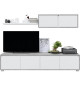 Ensemble meuble TV ALIDA : Meuble bas 4 portes + Meuble haut 2 portes + étagere suspendue - Décor blanc et ciment - L200xP41x…