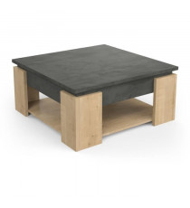 Table basse carrée AUSTIN - Décor chene Hamilton et Sidewalk - L 80 x P 80 x H 37,2 cm - DEMEYERE