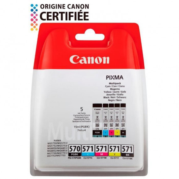 CANON Pack de 5 cartouches d'encre PGI-570 / CLI-571 PGBK/Noir/Cyan/Magenta/Jaune