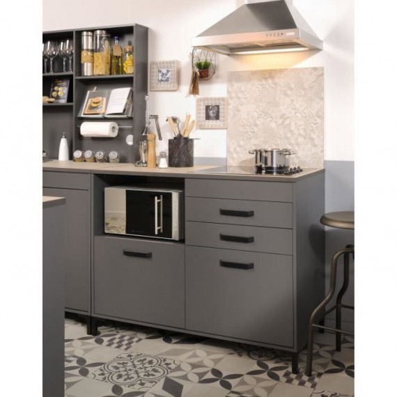 STORM Meuble bas - Coloris Gris ombre - L118 x P60 x H95 cm - 2 Portes + 2 Tiroirs