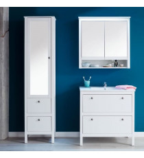 OLE Salle de bain complete: Colonne avec miroir + Meuble sous vasque + Vasque + Meuble haut avec miroir - Mélaminé blanc - TR…