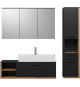 SYNNAX Salle de bain complete -Meuble sous vasque + vasque + armoire 3 portes + miroir a suspendre-Mélaminé gris et chene -TR…