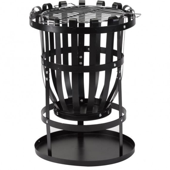 Brasero Forno Firebasket en acier - 3 pieds - Finition noire - Grille chromée