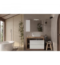 Ensemble Meuble salle de bain HAMBOURG L110 - Vasque + 2 Tiroirs + 3 niches  - Coloris chene clair et laqué blanc