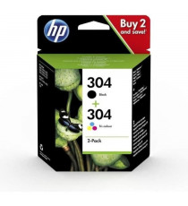 HP 304 Pack de 2 cartouches d'encre noire et trois couleurs authentiques (3JB05AE) pour DeskJet 2620/2630/3720/3730, Envy 502…