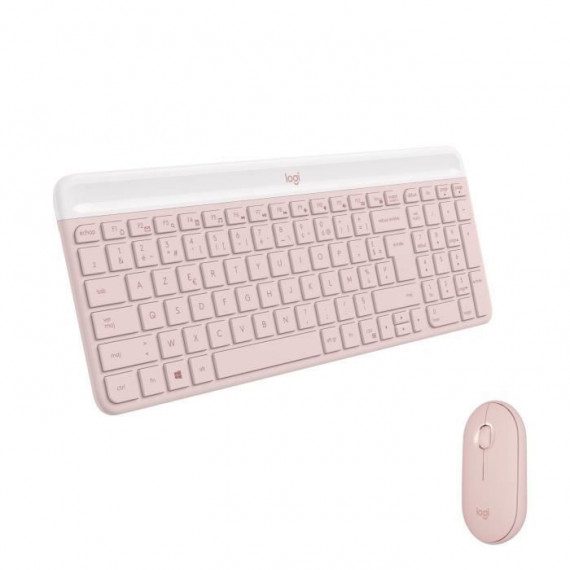 Logitech MK470 Slim Combo Clavier et Souris sans Fil Compacte, Ultra Silencieux, 2,4 GHz USB, Plug n' Play, pour Windows - Rose