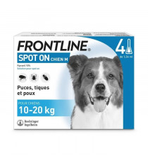 FRONTLINE Spot On Chien M - 10 a 20 kg - 4 pipettes- Puces tiques et poux