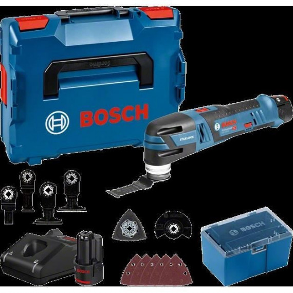 Découpeur-ponceur Bosch Professional GOP 12V-28 + 2 Batteries 3,0Ah + Accessoires + L-BOXX - 06018B5006