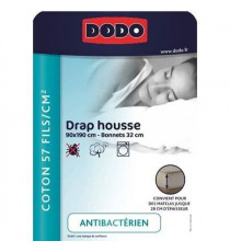 DRAP HOUSSE DODO - ANTIBACTERIENS - ANTHRACITE - 90X190 cm - Bonnet 32 cm