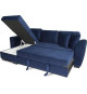 Canapé d'angle convertible HAMILTON 4 places - Tissu velours bleu - L 245 x P 140 x H 86 - Coffre de rangement