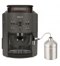 KRUPS Machine a café broyeur grain, Mousseur de lait, 2 tasses espressos simultané, Nettoyage automatique, Essential grise YY…