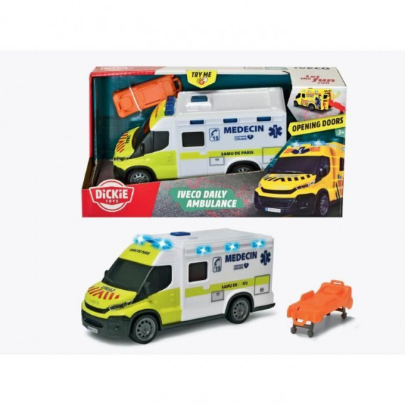 Ambulance Samu - Dickie - IVECO Daily - Roue libre - Effets sonores et lumineux