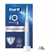 Brosse a dents électrique Oral-B iO3s - Bleue - Connectée Bluetooth, 2 Brossettes, 1 Étui De Voyage